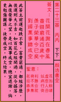 关帝灵签 第23签：下下 殷浩书空